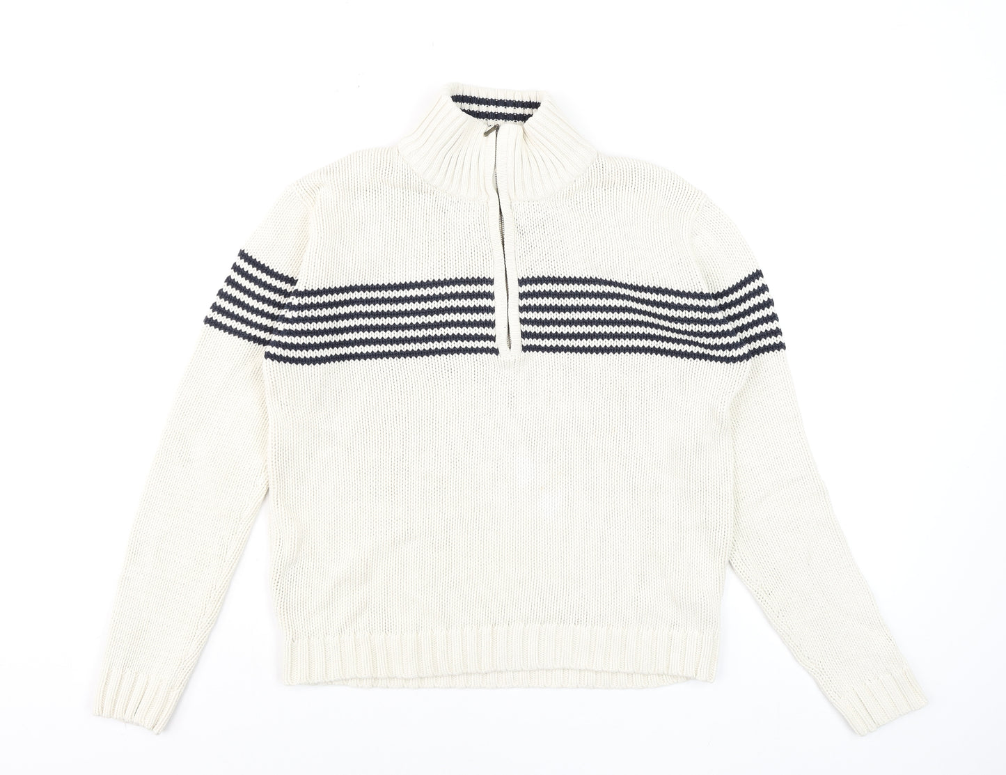 Dorothy Perkins Women’s Ivory Navy Striped Cotton Half Zip Jumper Size 10
