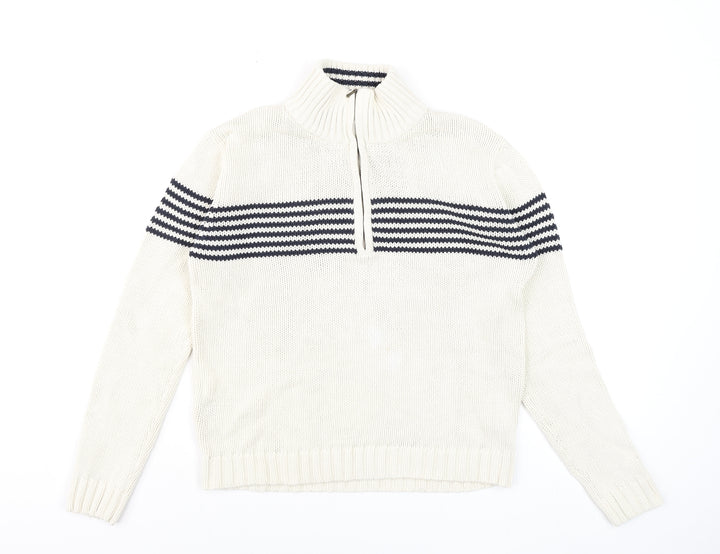 Dorothy Perkins Women’s Ivory Navy Striped Cotton Half Zip Jumper Size 10
