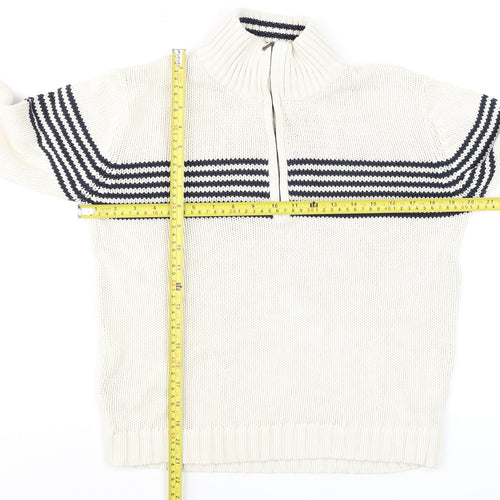 Dorothy Perkins Women’s Ivory Navy Striped Cotton Half Zip Jumper Size 10