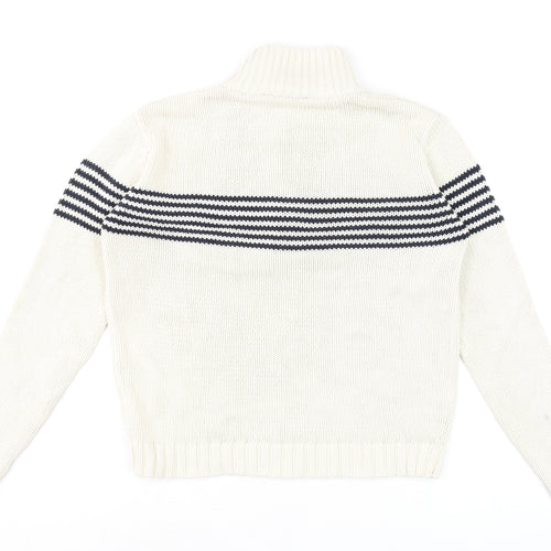 Dorothy Perkins Women’s Ivory Navy Striped Cotton Half Zip Jumper Size 10