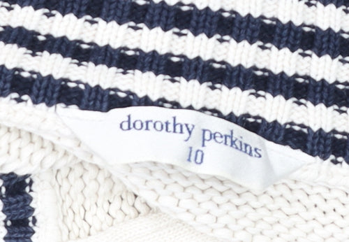 Dorothy Perkins Women’s Ivory Navy Striped Cotton Half Zip Jumper Size 10
