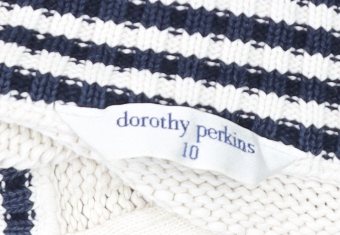 Dorothy Perkins Women’s Ivory Navy Striped Cotton Half Zip Jumper Size 10
