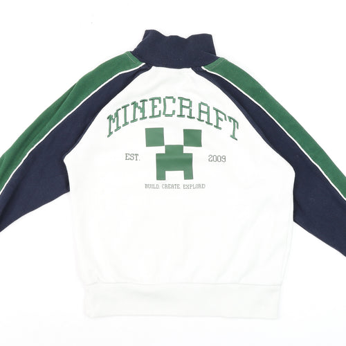 Primark Minecraft Boys White Green Navy 8-9 Years 1/4 Zip Jumper