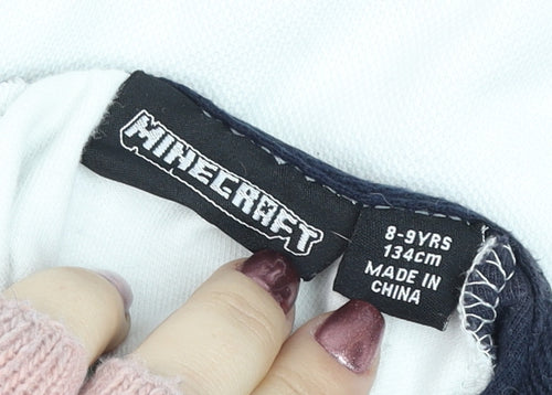 Primark Minecraft Boys White Green Navy 8-9 Years 1/4 Zip Jumper