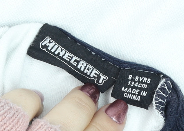 Primark Minecraft Boys White Green Navy 8-9 Years 1/4 Zip Jumper