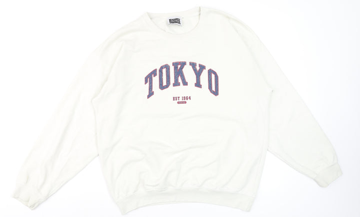 Reclaimed Vintage Women's White Tokyo Graphic Crew Neck Sweatshirt UK 10