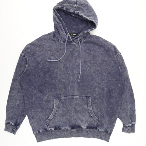 QED London Unisex Blue Pullover Hoodie One Size Fleece Relaxed Fit