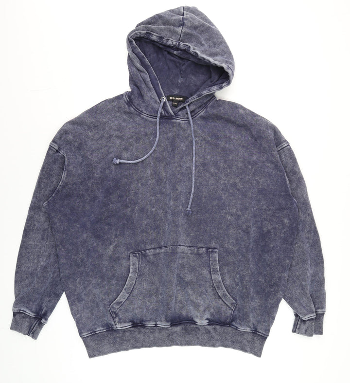QED London Unisex Blue Pullover Hoodie One Size Fleece Relaxed Fit