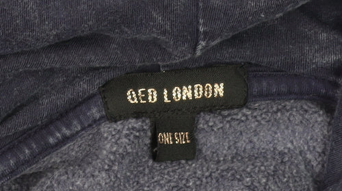 QED London Unisex Blue Pullover Hoodie One Size Fleece Relaxed Fit