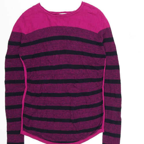 Lakeland Women's Pink Striped Crew Neck Long Sleeve Knit Top Size M