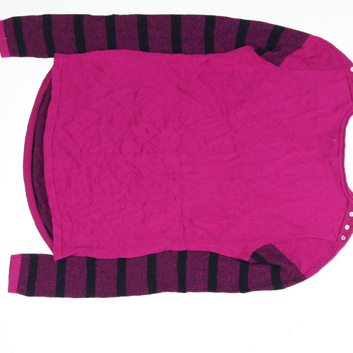 Lakeland Women's Pink Striped Crew Neck Long Sleeve Knit Top Size M