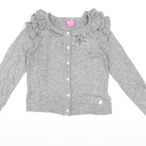 Pampolina Girls Grey Ruffle Shoulder Button Cardigan 8 Years