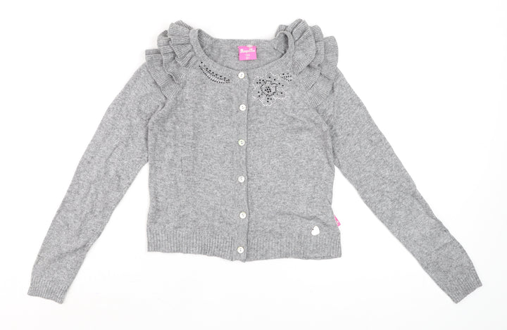 Pampolina Girls Grey Ruffle Shoulder Button Cardigan 8 Years