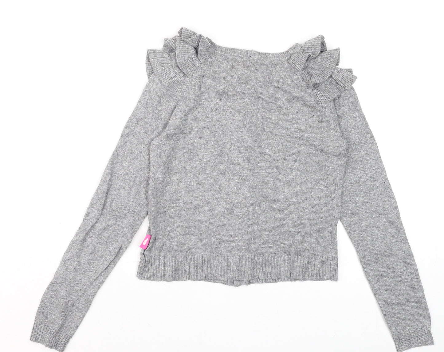 Pampolina Girls Grey Ruffle Shoulder Button Cardigan 8 Years