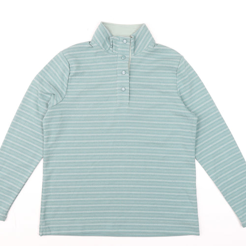 Bonmarché Women Green Striped Henley Pullover Sweatshirt Size 12
