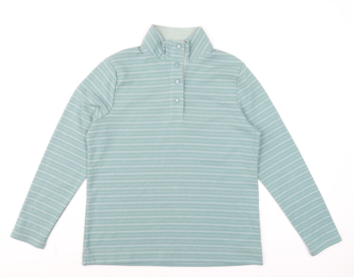 Bonmarché Women Green Striped Henley Pullover Sweatshirt Size 12