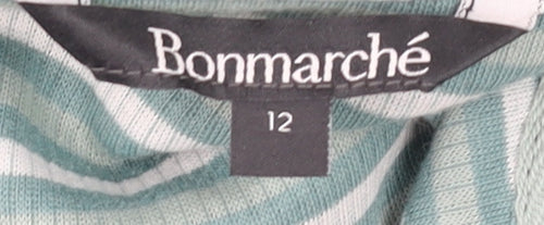 Bonmarché Women Green Striped Henley Pullover Sweatshirt Size 12