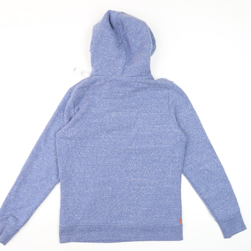 Superdry Women Blue Sequin Logo Pullover Hoodie UK 12