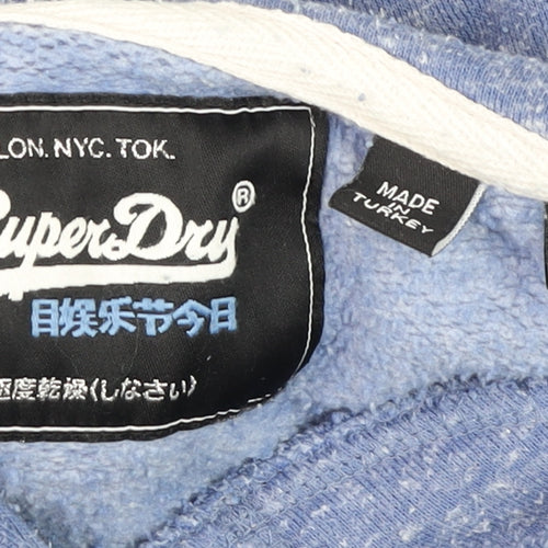 Superdry Women Blue Sequin Logo Pullover Hoodie UK 12