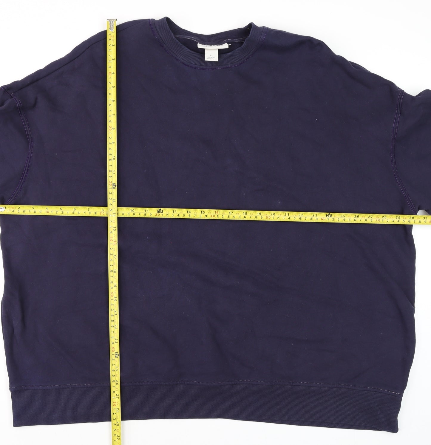 Monki Unisex Blue XL Cotton Crew Neck Pullover Sweatshirt