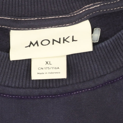 Monki Unisex Blue XL Cotton Crew Neck Pullover Sweatshirt