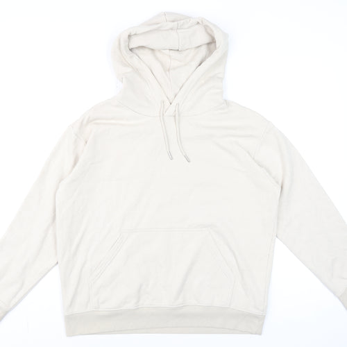 H&M Men Beige Pullover Hoodie Size M Cotton Blend Long Sleeve
