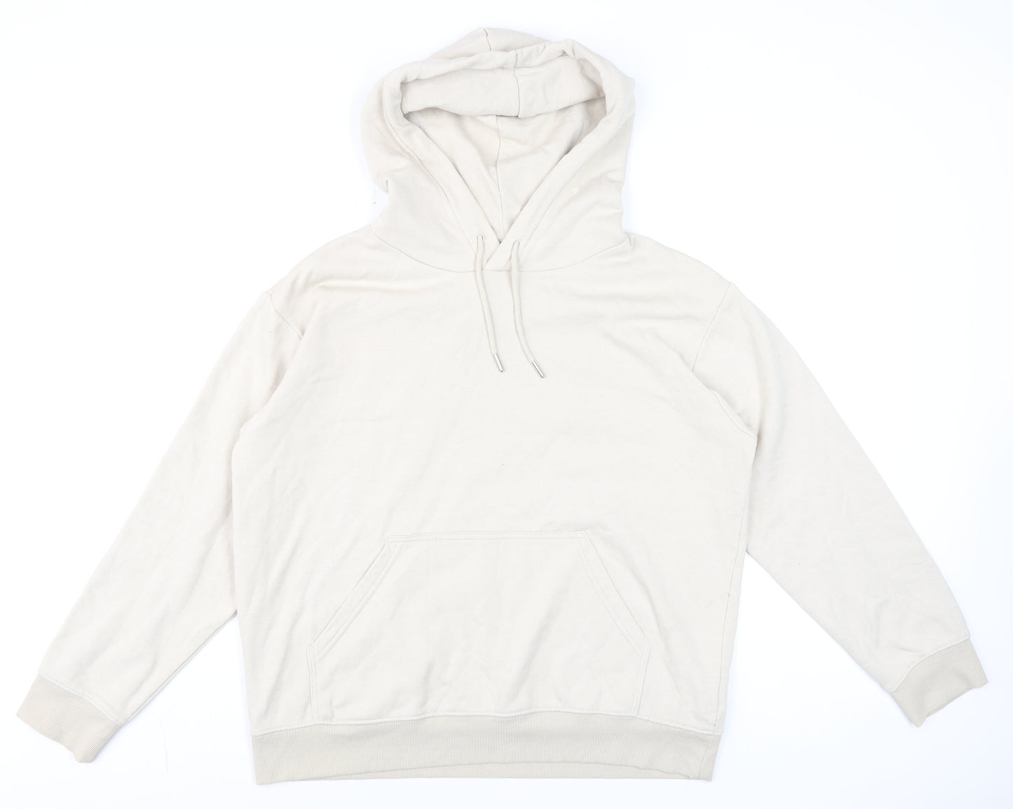 H&M Men Beige Pullover Hoodie Size M Cotton Blend Long Sleeve