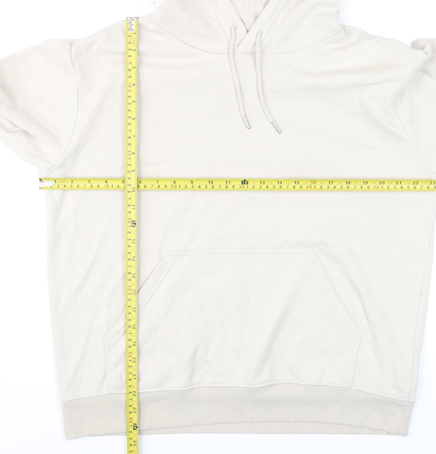 H&M Men Beige Pullover Hoodie Size M Cotton Blend Long Sleeve