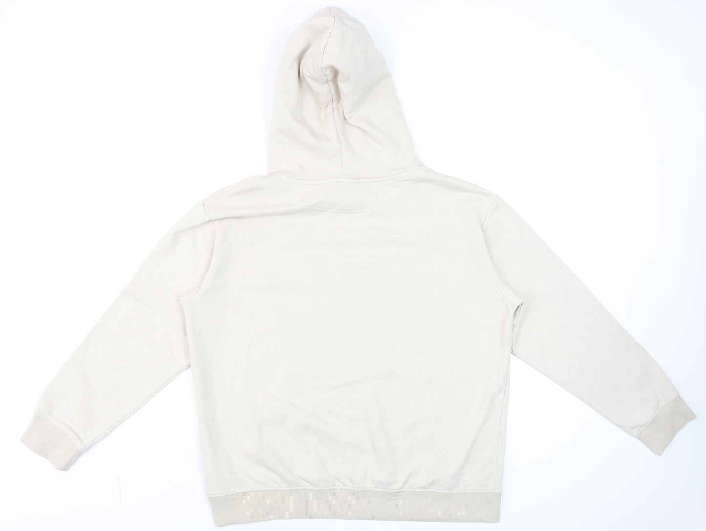 H&M Men Beige Pullover Hoodie Size M Cotton Blend Long Sleeve