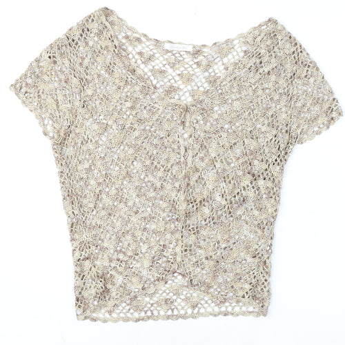 Berkertex Women Beige Crochet Cropped Blouse Size 14