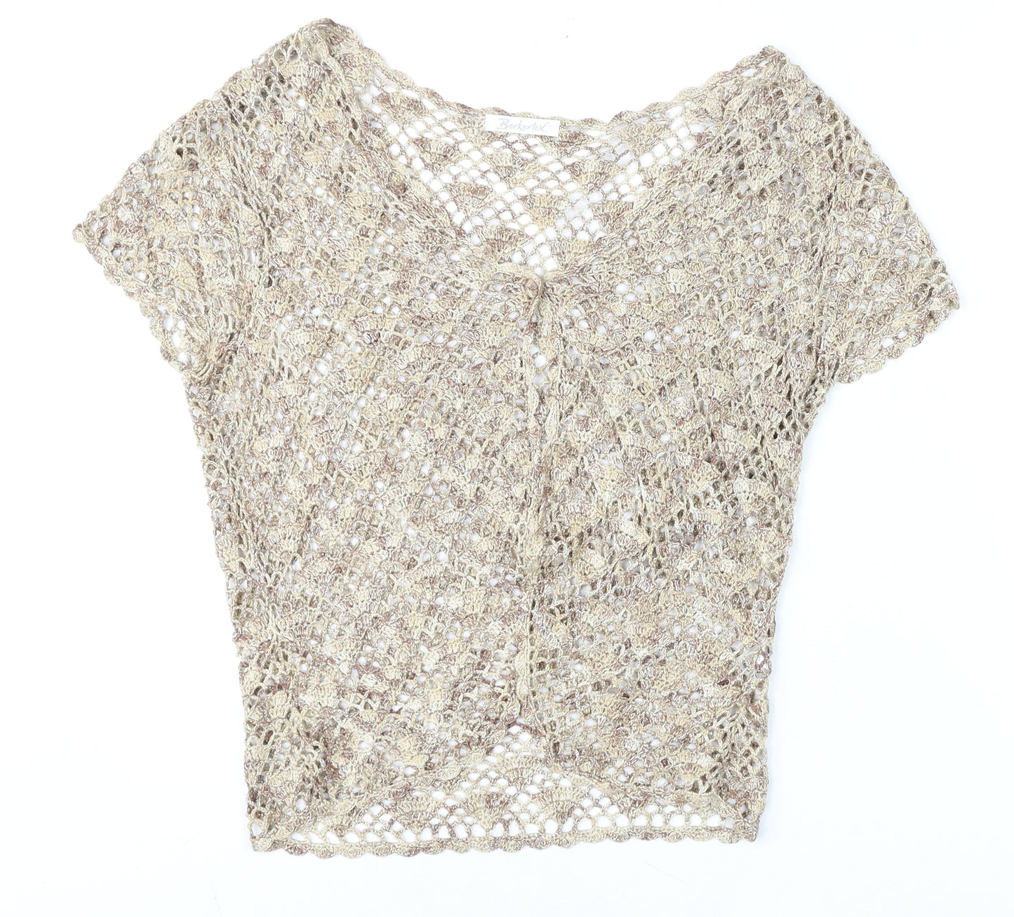 Berkertex Women Beige Crochet Cropped Blouse Size 14