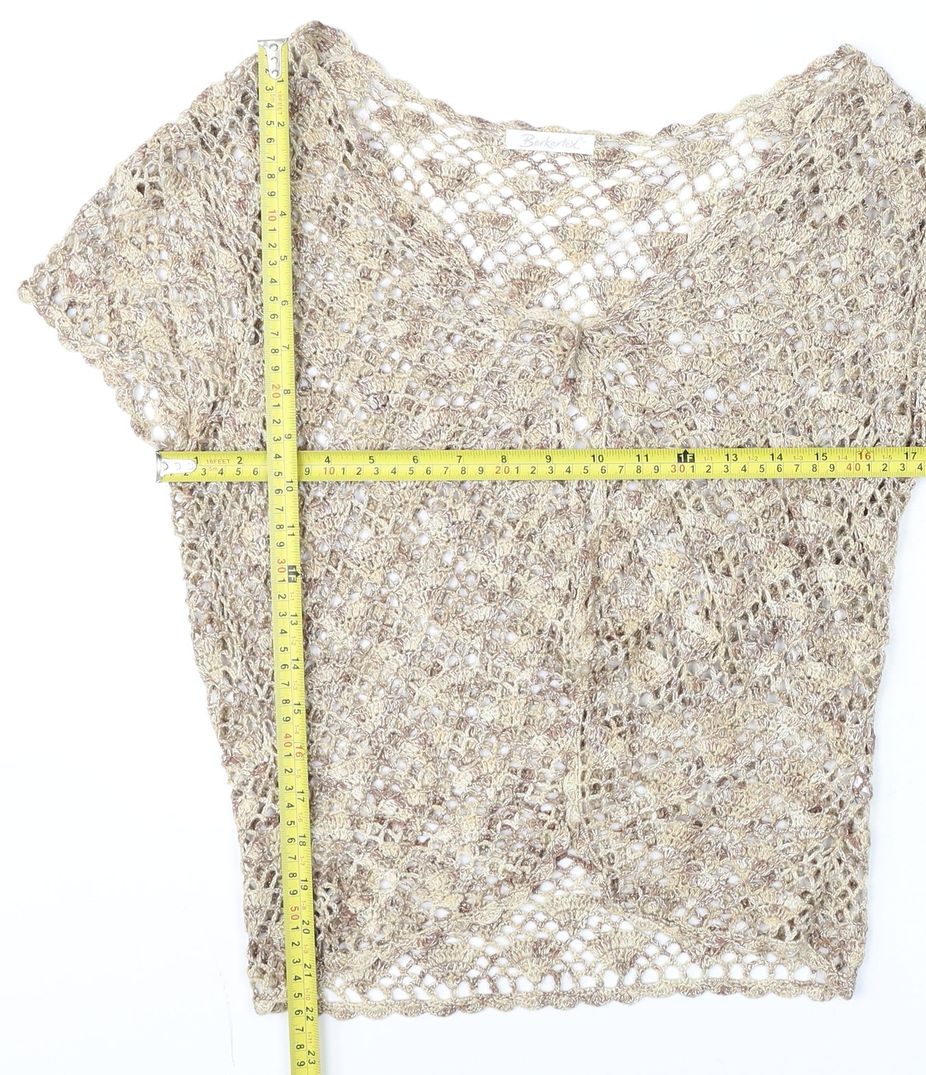 Berkertex Women Beige Crochet Cropped Blouse Size 14