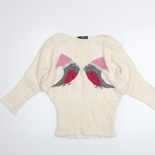 Jane Norman Women’s Ivory Christmas Robin Jumper Size 12 Knit Pullover