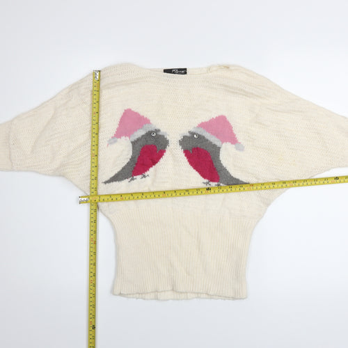 Jane Norman Women’s Ivory Christmas Robin Jumper Size 12 Knit Pullover