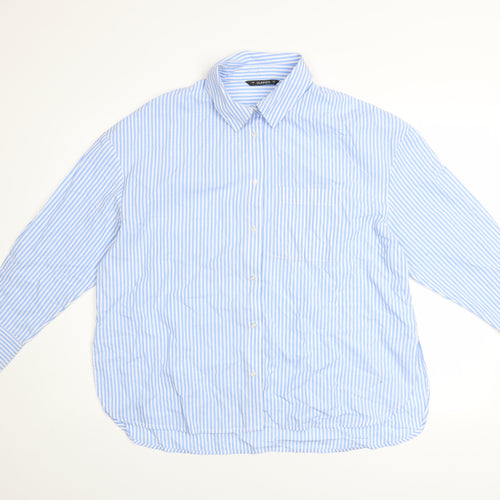 Dunnes Men Blue Striped Cotton Long Sleeve Regular Fit Shirt L