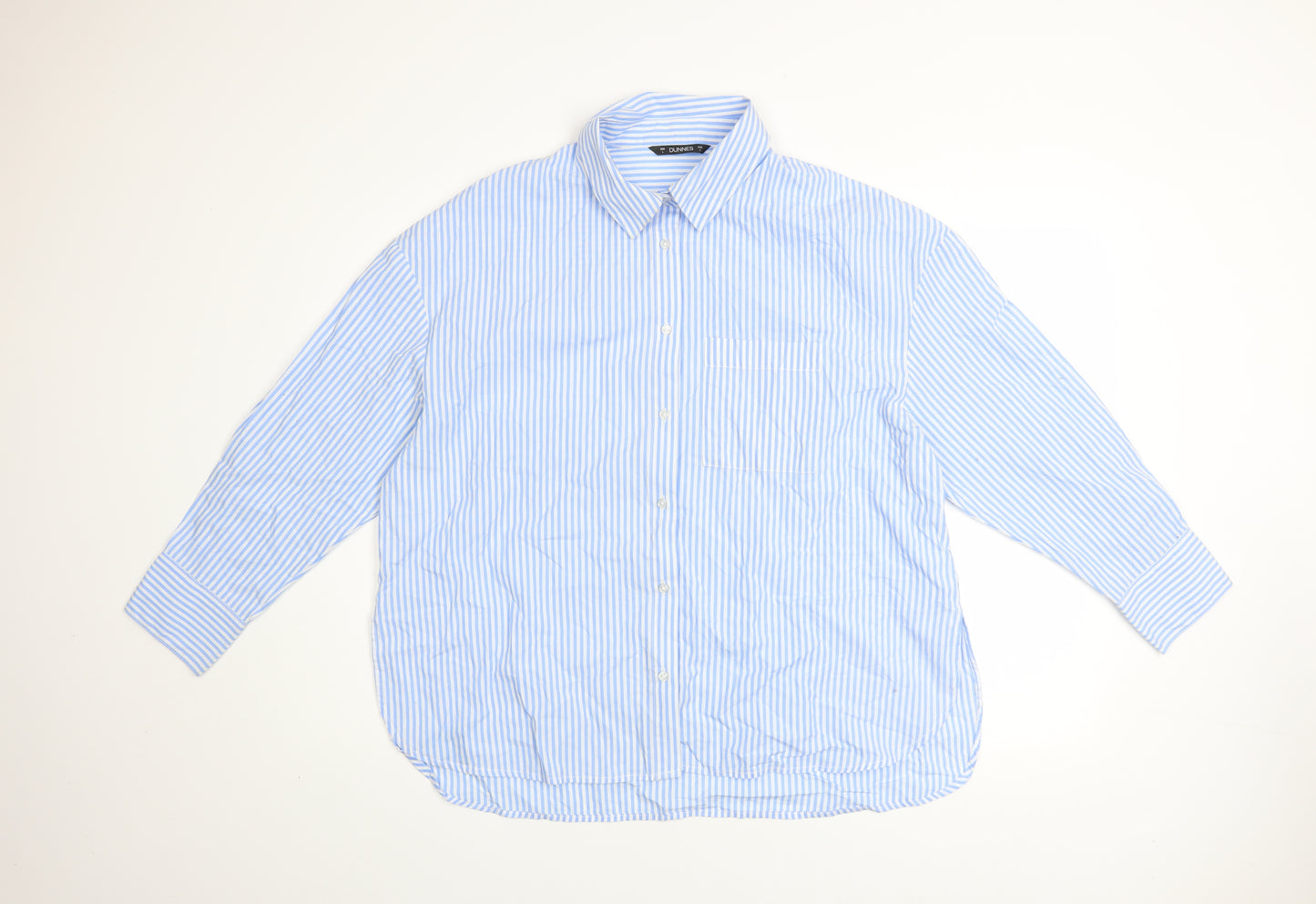 Dunnes Men Blue Striped Cotton Long Sleeve Regular Fit Shirt L