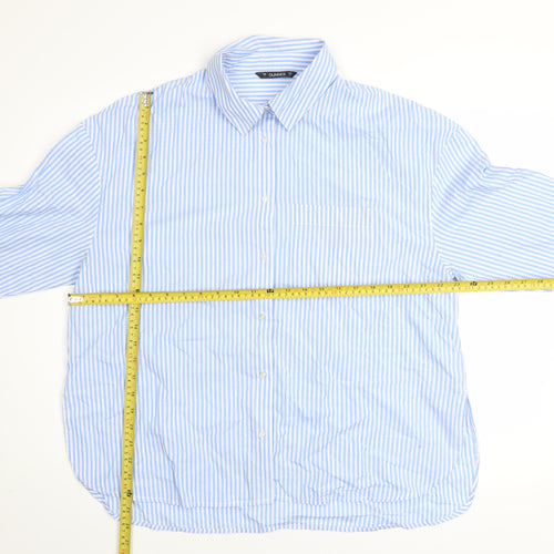 Dunnes Men Blue Striped Cotton Long Sleeve Regular Fit Shirt L