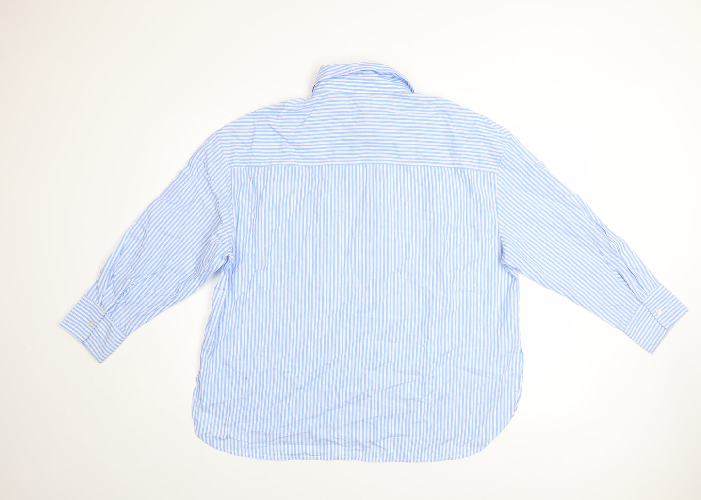Dunnes Men Blue Striped Cotton Long Sleeve Regular Fit Shirt L