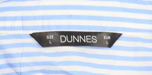 Dunnes Men Blue Striped Cotton Long Sleeve Regular Fit Shirt L