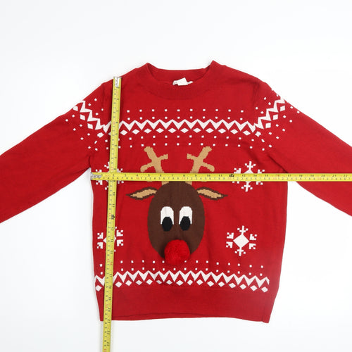 H&M Womens Red Christmas Reindeer Pullover Jumper XS