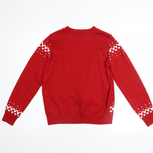 H&M Womens Red Christmas Reindeer Pullover Jumper XS