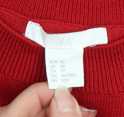 H&M Womens Red Christmas Reindeer Pullover Jumper XS