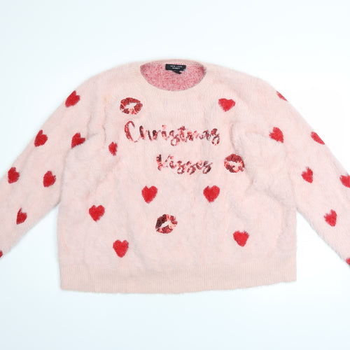 New Look Women Pink Sequin Christmas Kisses Maternity Jumper Size 20