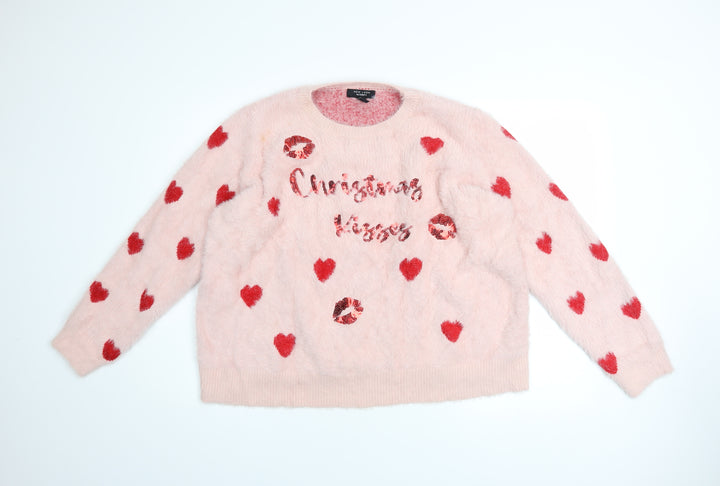 New Look Women Pink Sequin Christmas Kisses Maternity Jumper Size 20