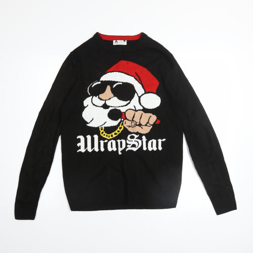 H&M Boys Black Christmas WrapStar Jumper UK 12-14Y Acrylic Knit