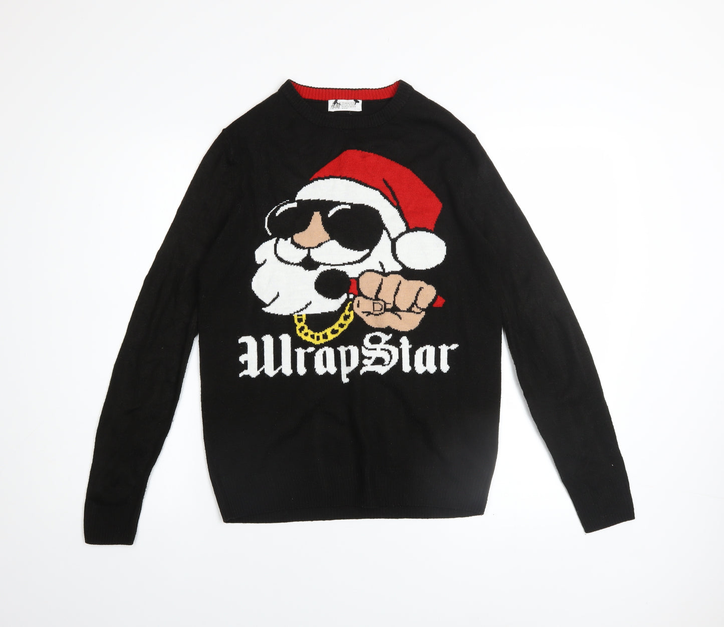H&M Boys Black Christmas WrapStar Jumper UK 12-14Y Acrylic Knit