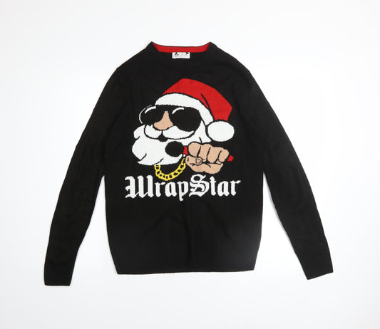 H&M Boys Black Christmas WrapStar Jumper UK 12-14Y Acrylic Knit