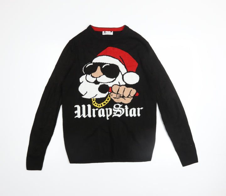 H&M Boys Black Christmas WrapStar Jumper UK 12-14Y Acrylic Knit