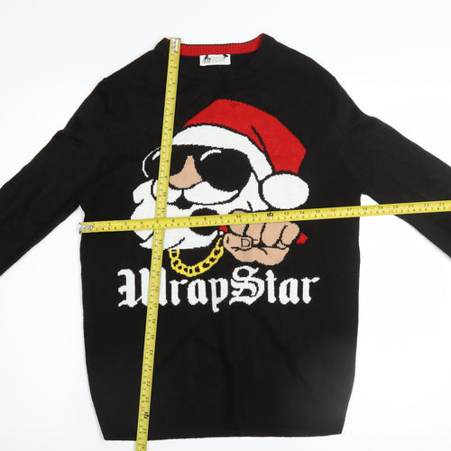 H&M Boys Black Christmas WrapStar Jumper UK 12-14Y Acrylic Knit