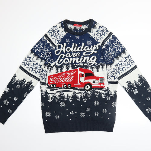 Coca-Cola Men's Blue Christmas Jumper M Holiday Fair Isle Sweater